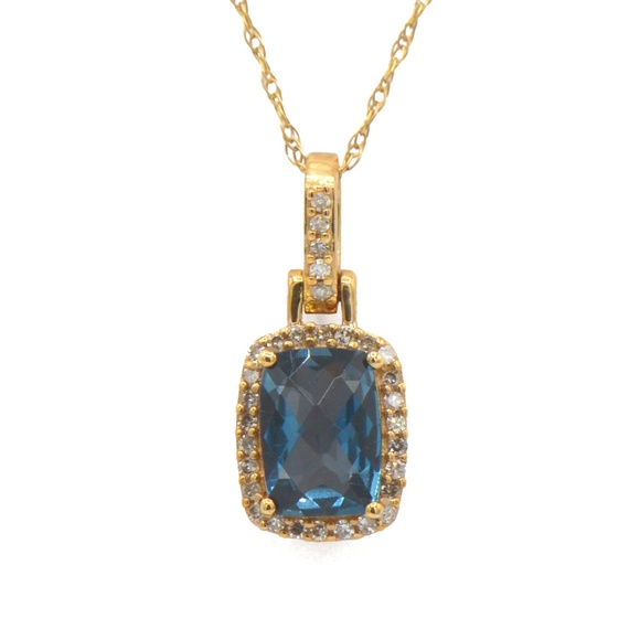 14k Yellow Gold Blue Topaz Pendant